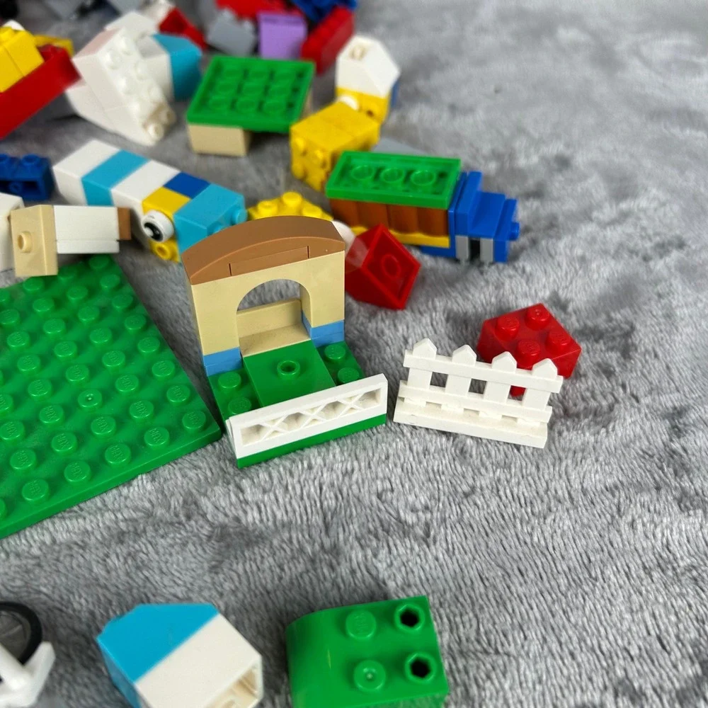 Vintage LEGO Lot Mixed Bricks Baseplates Bicycle Cart Picket Fence Pieces